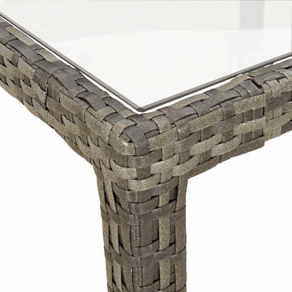 Gartentisch 150x90x75 cm Hartglas und Poly Rattan Grau