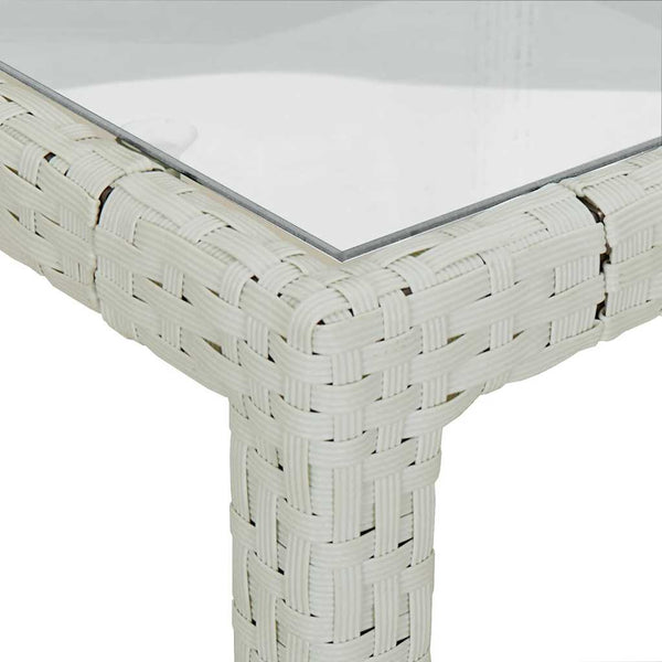 Gartentisch 150x90x75 cm Gehärtetes Glas Poly Rattan Weiß