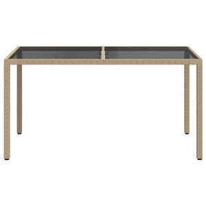 Gartentisch 150x90x75 cm Gehärtetes Glas Poly Rattan Beige