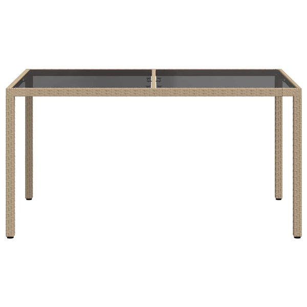 Gartentisch 150x90x75 cm Gehärtetes Glas Poly Rattan Beige