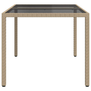 Gartentisch 150x90x75 cm Gehärtetes Glas Poly Rattan Beige