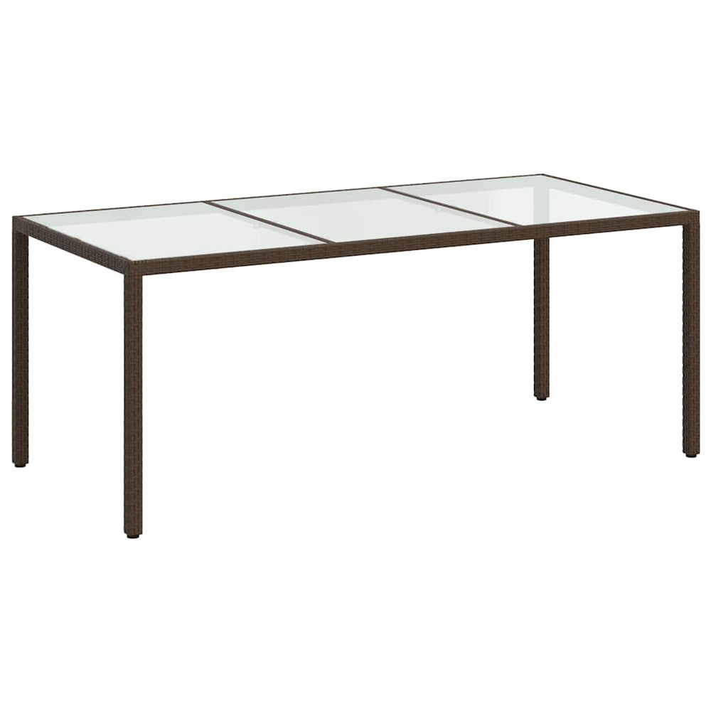 Gartentisch Braun 190x90x75 cm Gehärtetes Glas und Poly Rattan