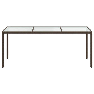 Gartentisch Braun 190x90x75 cm Gehärtetes Glas und Poly Rattan