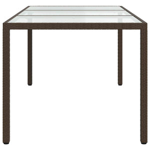 Gartentisch Braun 190x90x75 cm Gehärtetes Glas und Poly Rattan