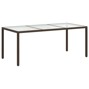 Gartentisch Braun 190x90x75 cm Gehärtetes Glas und Poly Rattan