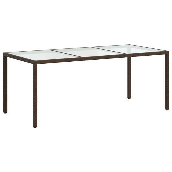 Gartentisch Braun 190x90x75 cm Gehärtetes Glas und Poly Rattan