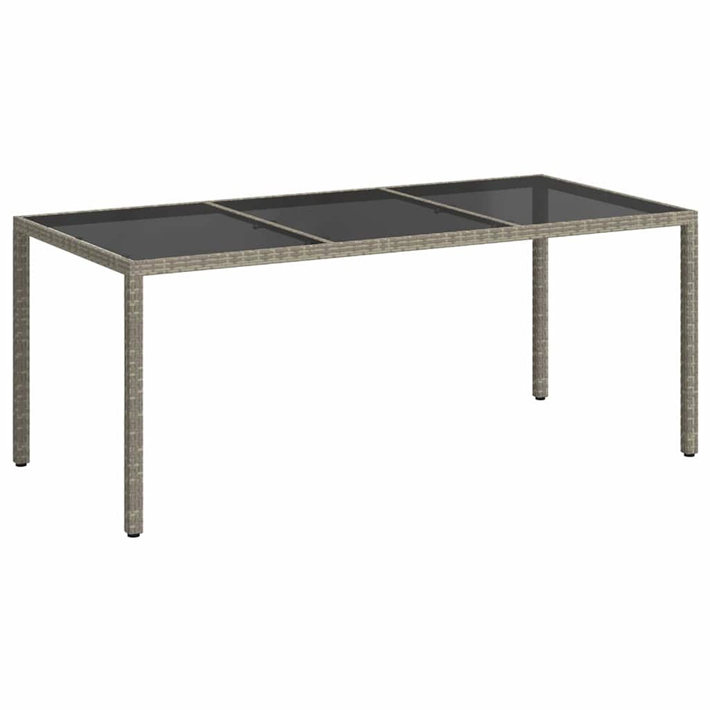 Gartentisch Grau 190x90x75 cm Gehärtetes Glas und Poly Rattan