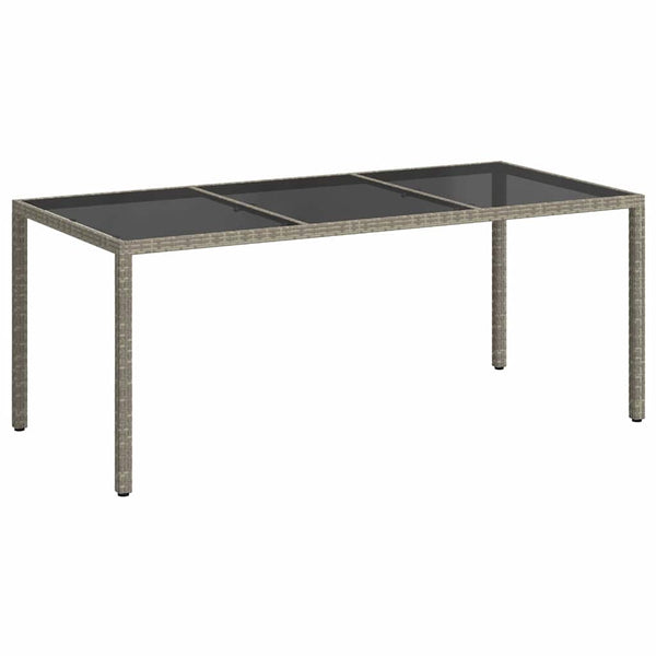 Gartentisch Grau 190x90x75 cm Gehärtetes Glas und Poly Rattan