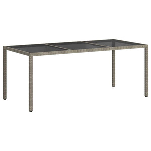 Gartentisch Grau 190x90x75 cm Gehärtetes Glas und Poly Rattan