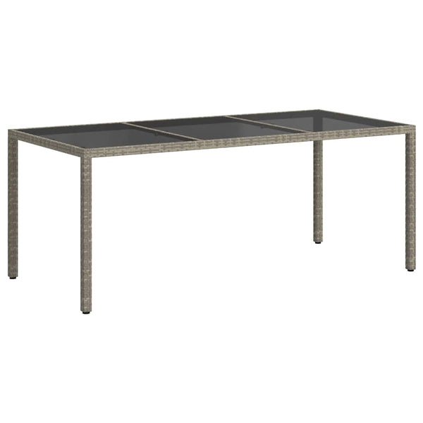 Gartentisch Grau 190x90x75 cm Gehärtetes Glas und Poly Rattan
