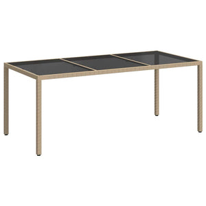 Gartentisch Beige 190x90x75 cm Gehärtetes Glas und Poly Rattan
