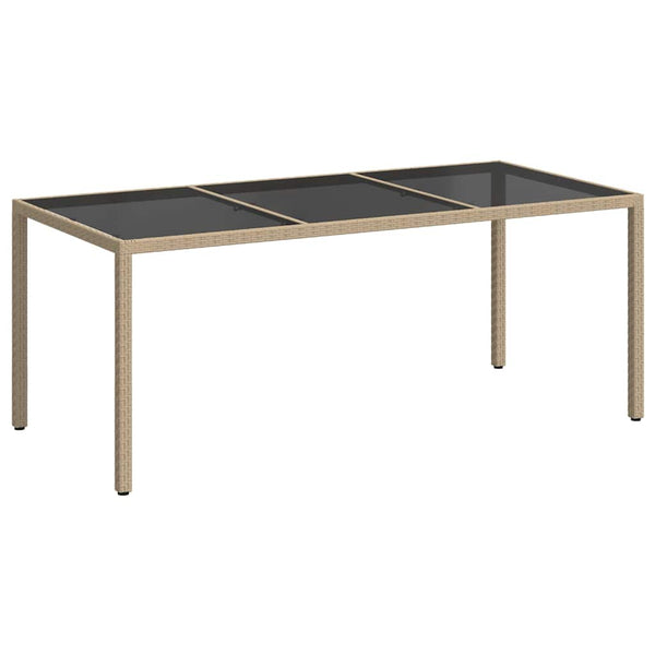 Gartentisch Beige 190x90x75 cm Gehärtetes Glas und Poly Rattan