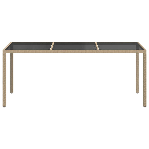 Gartentisch Beige 190x90x75 cm Gehärtetes Glas und Poly Rattan