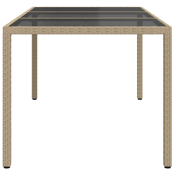 Gartentisch Beige 190x90x75 cm Gehärtetes Glas und Poly Rattan
