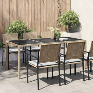Gartentisch Beige 190x90x75 cm Gehärtetes Glas und Poly Rattan