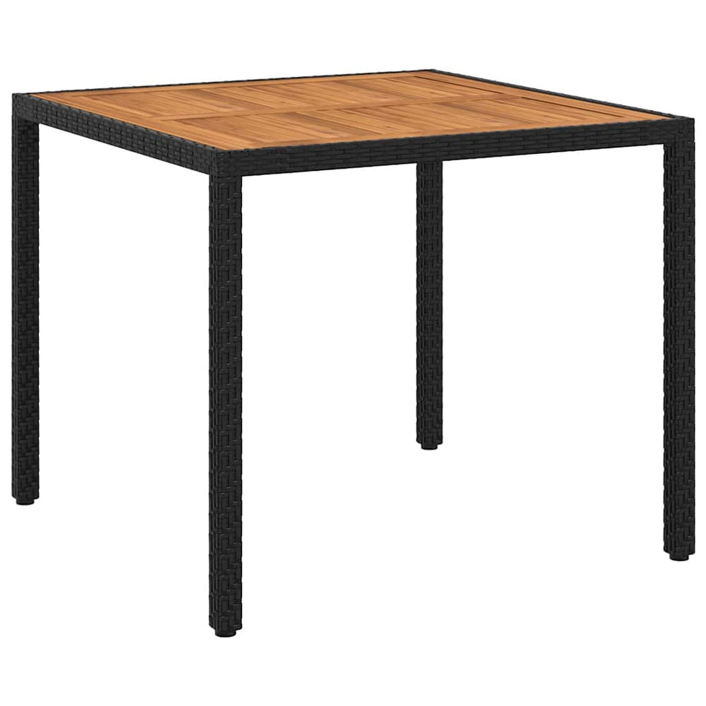 Gartentisch 90x90x75 cm Poly Rattan und Akazienholz Schwarz