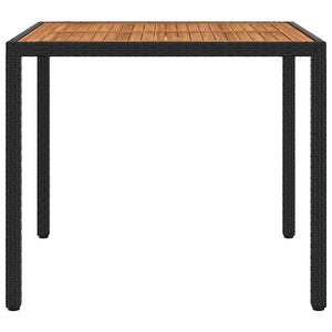 Gartentisch 90x90x75 cm Poly Rattan und Akazienholz Schwarz