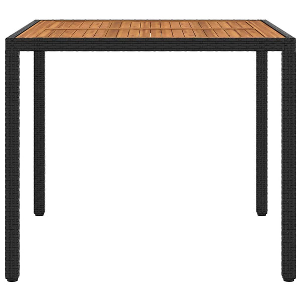 Gartentisch 90x90x75 cm Poly Rattan und Akazienholz Schwarz