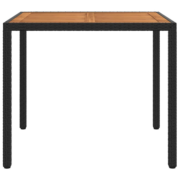 Gartentisch 90x90x75 cm Poly Rattan und Akazienholz Schwarz