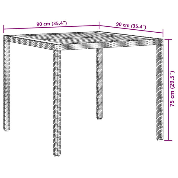 Gartentisch 90x90x75 cm Poly Rattan und Akazienholz Schwarz