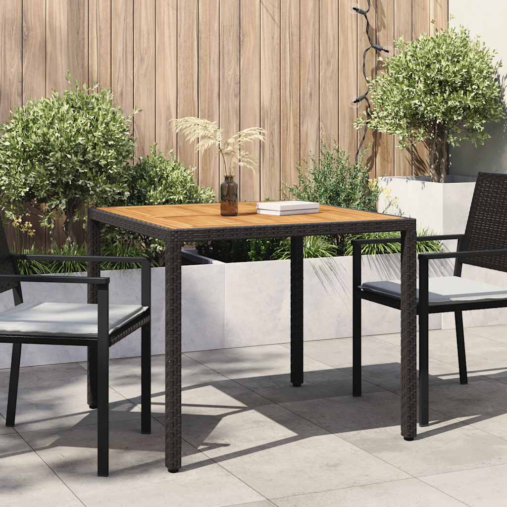 Gartentisch 90x90x75 cm Poly Rattan und Akazienholz Schwarz