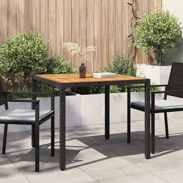 Gartentisch 90x90x75 cm Poly Rattan und Akazienholz Schwarz