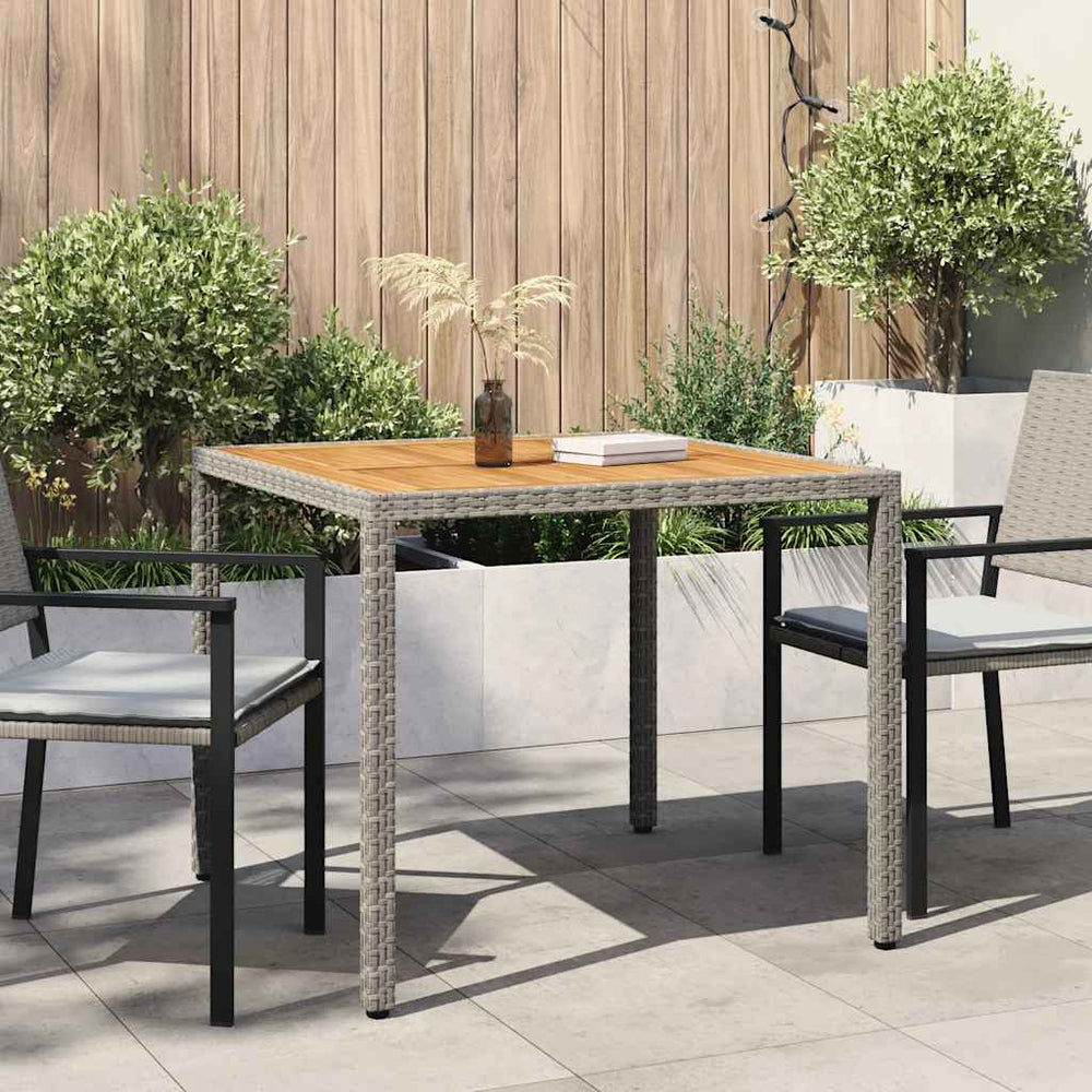 Gartentisch 90x90x75 cm Poly Rattan und Akazienholz Grau
