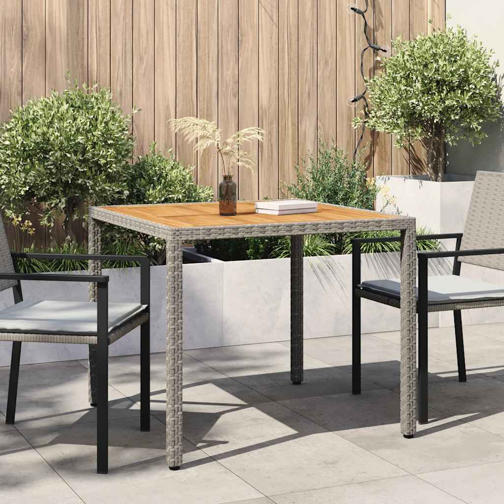 Gartentisch 90x90x75 cm Poly Rattan und Akazienholz Grau