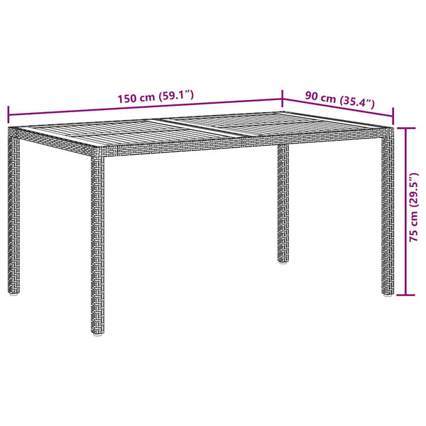 Gartentisch 150x90x75 cm Poly Rattan und Akazienholz Schwarz