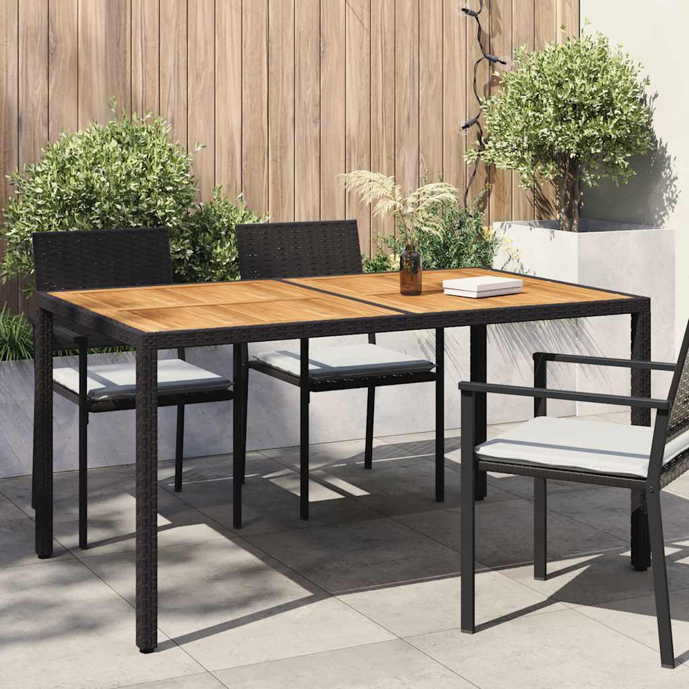 Gartentisch 150x90x75 cm Poly Rattan und Akazienholz Schwarz