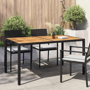Gartentisch 150x90x75 cm Poly Rattan und Akazienholz Schwarz