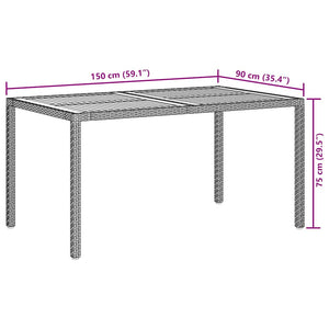 Gartentisch 150x90x75 cm Poly Rattan und Akazienholz Grau