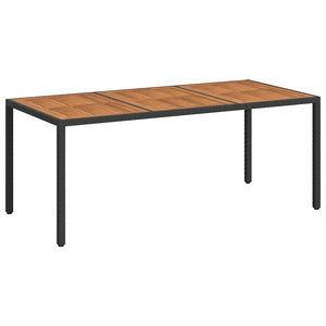 Gartentisch 190x90x75 cm Poly Rattan und Akazienholz Schwarz