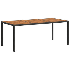 Gartentisch 190x90x75 cm Poly Rattan und Akazienholz Schwarz