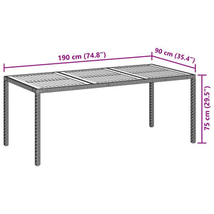 Gartentisch 190x90x75 cm Poly Rattan und Akazienholz Schwarz