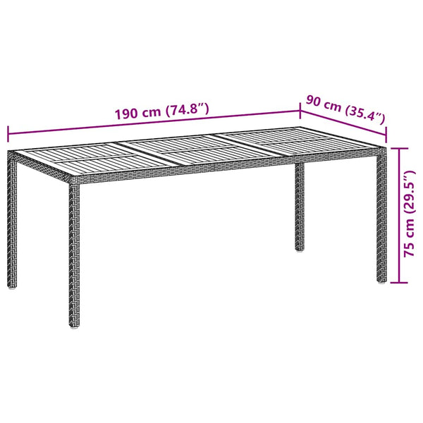 Gartentisch 190x90x75 cm Poly Rattan und Akazienholz Grau