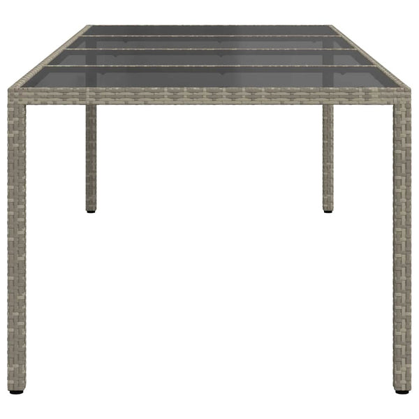 Gartentisch Grau 250x100x75 cm Hartglas und Poly Rattan