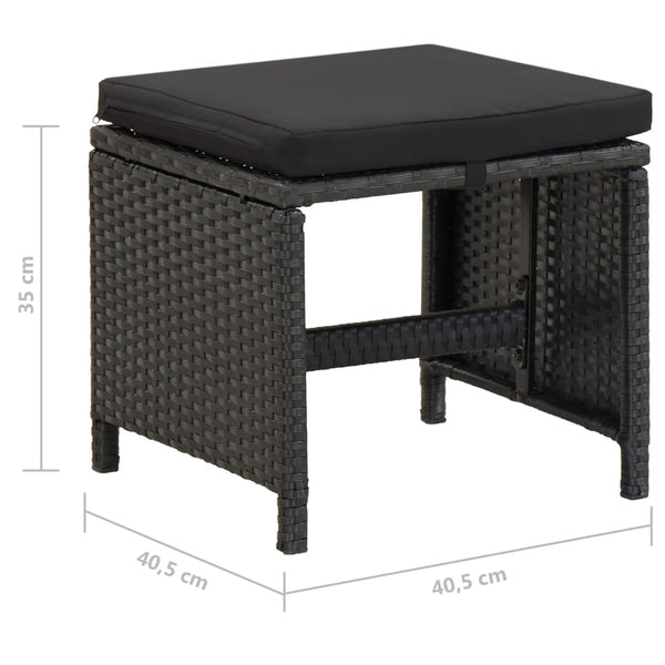 4-tlg. Gartenstuhl und Hocker Set Poly Rattan Schwarz