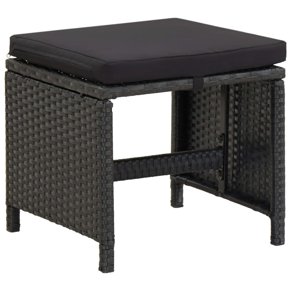 Gartenhocker mit Kissen 2 Stk. Poly Rattan Schwarz