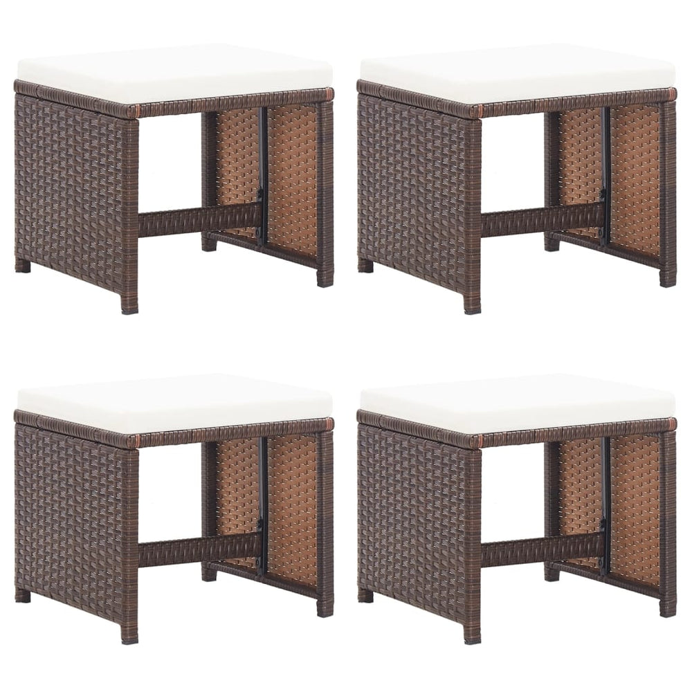 Gartenhocker 4 Stk. mit Kissen Poly Rattan Braun