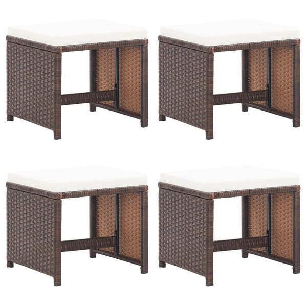 Gartenhocker 4 Stk. mit Kissen Poly Rattan Braun