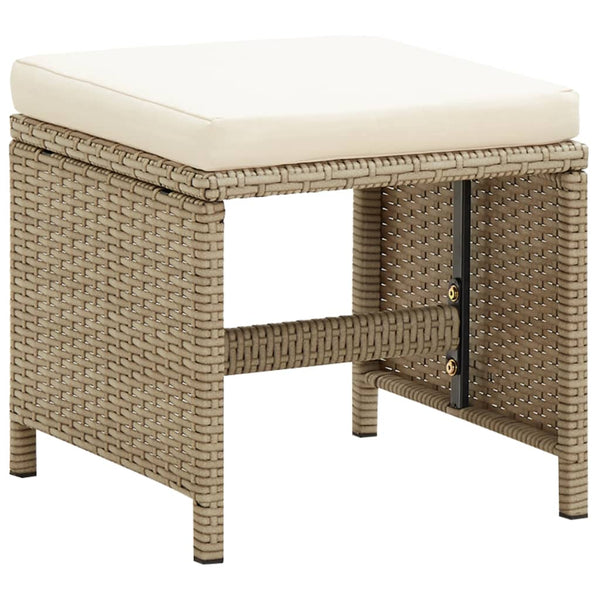 Gartenhocker 4 Stk. mit Sitzkissen Poly Rattan Beige