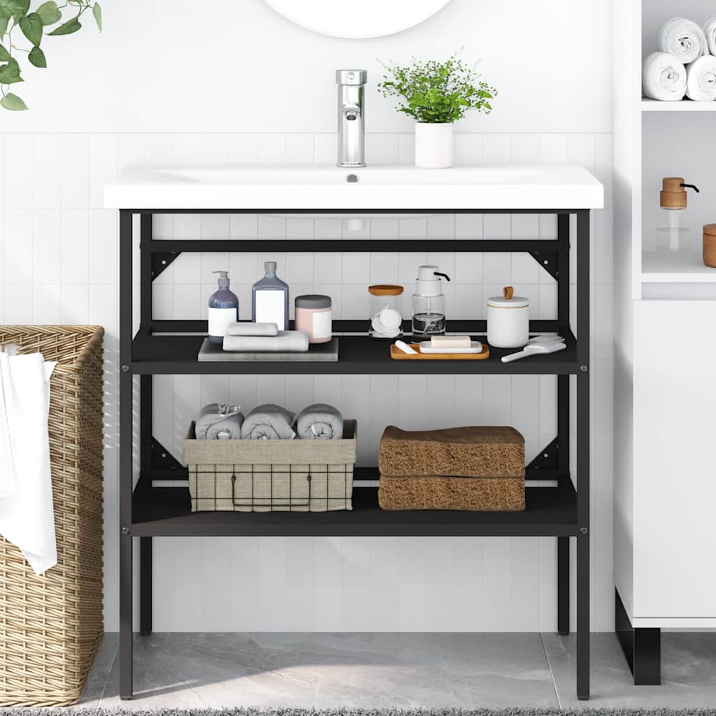 Schwarzes Waschtischgestell für Badezimmer, 79 cm