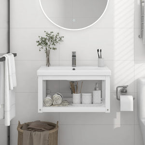 vidaXL Meuble lavabo mural de salle de bain Blanc 59x38x31 cm Fer