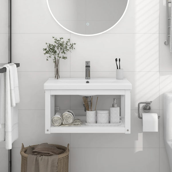 vidaXL Meuble lavabo mural de salle de bain Blanc 59x38x31 cm Fer