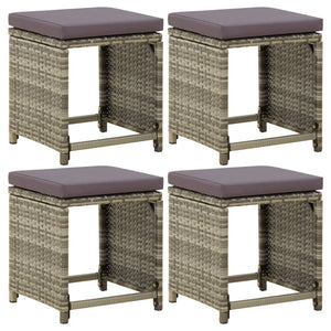 Gartenhocker 4 Stk. mit Kissen Poly Rattan Grau