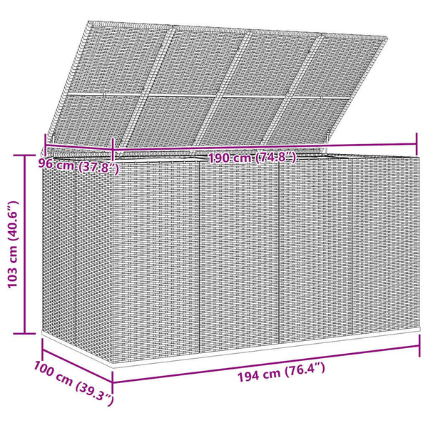 Garten-Kissenbox PE Rattan 194x100x103 cm Grau