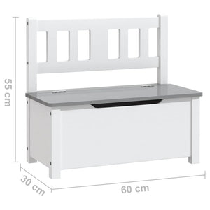 Kinderbank mit Stauraum, Weiß/Grau, 60 cm
