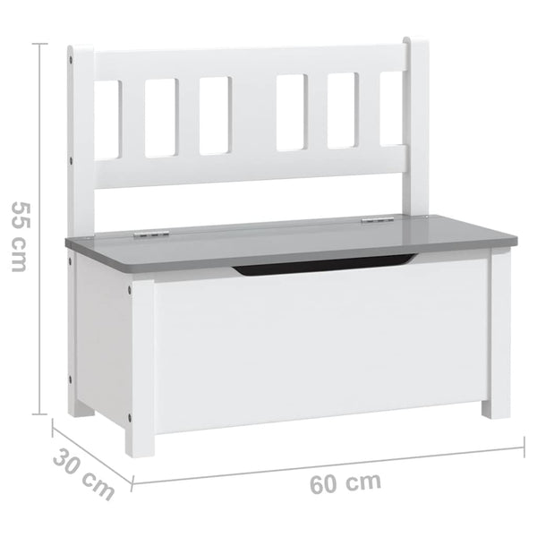 Kinderbank mit Stauraum, Weiß/Grau, 60 cm