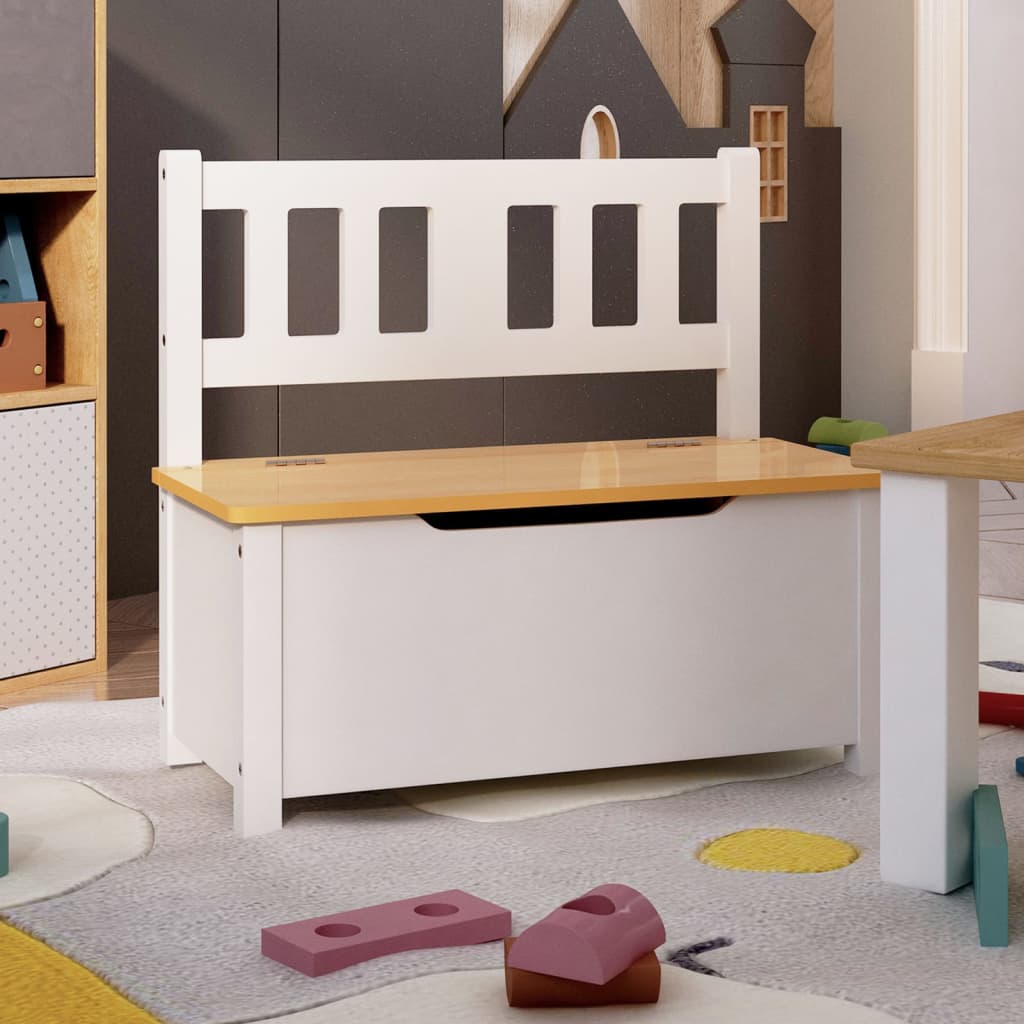 Kinderbank mit Stauraum, Weiß/Beige, 60 cm